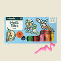 HeyDoodle’s silicone peel & stick paint set has 8 colorful, non-toxic tubes and cute cartoons for vibrant, mess-free kid creativity.